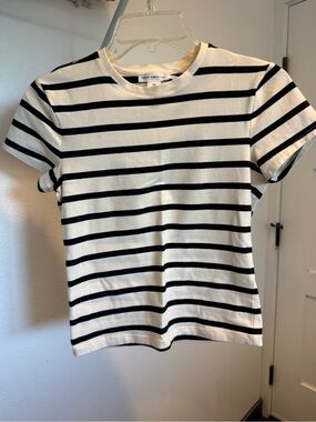 Good American Black & White Striped Short Sleeve Tee
